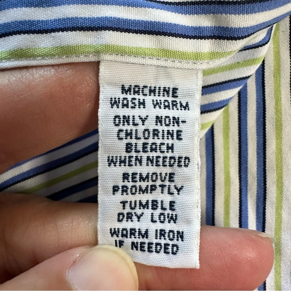 Polo Ralph Lauren Button Shirt Large Blue Striped Green Pony Long Sleeve Classic